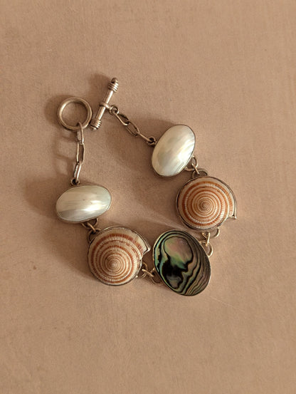 Sterling Silver Shell Abalone Toggle Bracelet