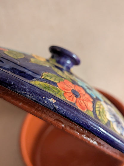 Portuguese Hand-Thrown Floral Terracotta Casserole Dish