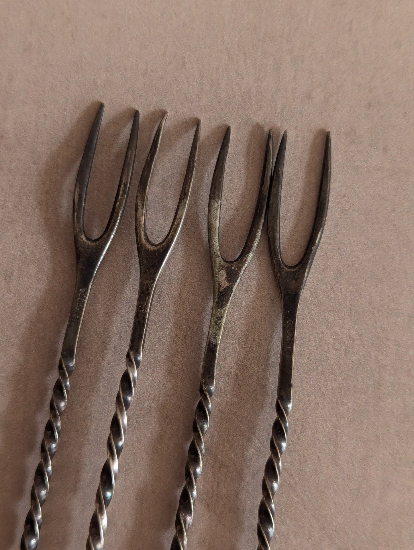 German Alpacca Twist Cocktail Forks, Set of Four