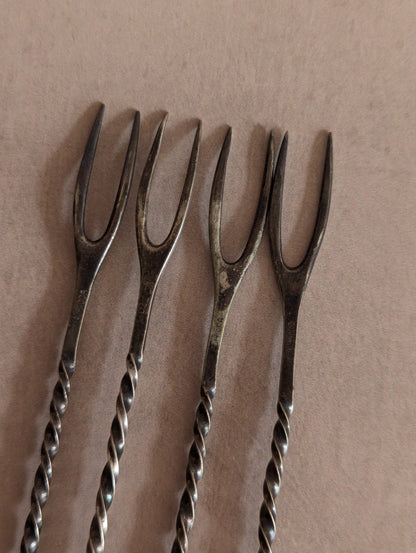 German Alpacca Twist Cocktail Forks, Set of Four